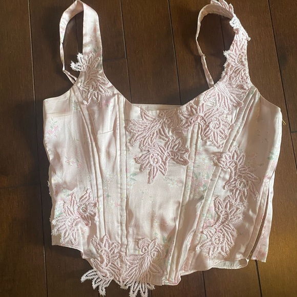 Loveshackfancy pink mori bustier with appliqué size small - Picture 2 of 5